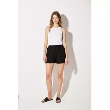 Short Básico De Lino Con Elástico Negro - Koxis Mujer