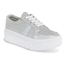 Tenis Casuales Urbanos Color Plata Para Dama Mundo Terra