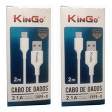 Kit 2 Cabos Usb-c Kingo Branco 2 Metros 2.1a Para Moto G9