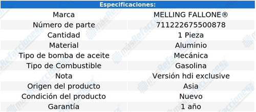 Bomba Aceite Citroen C3 4 Cil 1.4l 08-11 Melling Fallone Foto 2