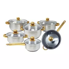 Batería De Cocina Ontario 12 Pza Acero Inox Inducción-bc3620 Color Plateado