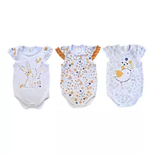 Body Menina Bebê Kit 3 Pçs Bicho Molhado Algodão Estampado