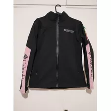 Campera Imitación Columbia Negra Con Rosa Talle L 