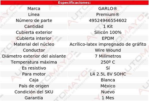 Cables Bujias Aries 2.5l 8v Sohc 86 - 89 Garlo Premium Foto 2