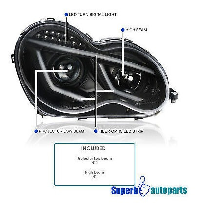 Fits 2001-2007 Mercedes Benz W203 C-class Black Projecto Spa Foto 2