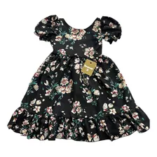 Vestido Moda Kids Reto Preto Floral