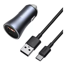 Carregador Veicular Turbo 40w Baseus Usb + Tipo C + Cabo 1m