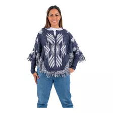 Poncho Feminino Prendedor Casaco Trico Poliéster Kimono Frio