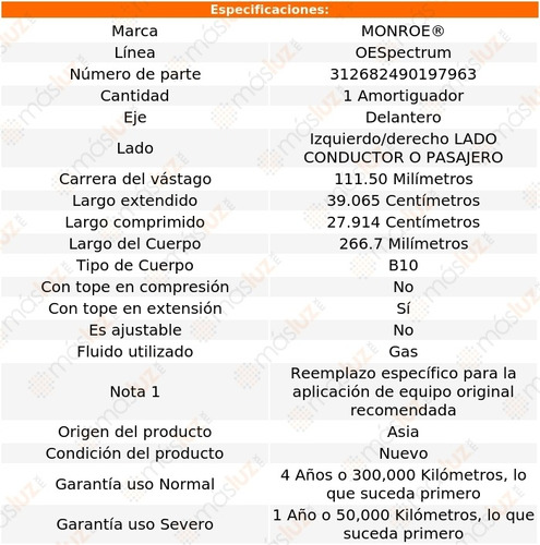 1) Amortiguador Oespectrum Gas Izq/der Del Qx56 04/10 Monroe Foto 3