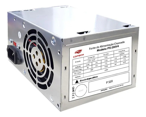 Fonte De Alimentação Para Pc C3tech C3plus Ps-200v4 200w Prateado