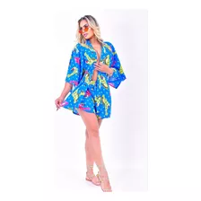 Conjunto De Kimono Estampado Tecido Tectel Com Elastano