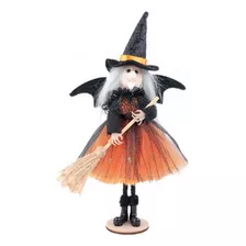 Bruxa Brigitte Com Vestido Laranja E Vassoura Halloween
