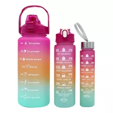 Kit X3 Botellas De Agua Motivacional Termo 2l Degrade Frases