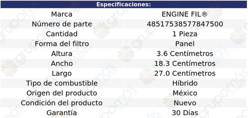 Filtro De Aire Engine Fil Lexus Ls600h V8 5.0l 2008 A 2015 Foto 2