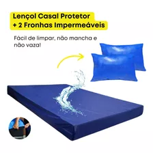 Capa De Colchão Lençol Casal Kit Protetores Antialérgicos E Impermeáveis Azul