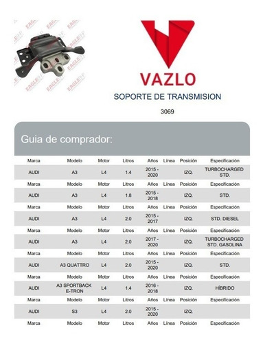 Soporte Transmision Izquierdo Audi S3 2015 - 2020 2.0 Foto 3