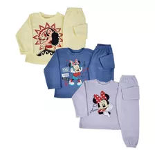 3 Conjunto Soft Inverno Menina Infantil Pijama Frio Desenhos