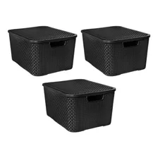 3 Caixas Organizadoras Rattan Grandes 38x28x27cm Com Tampas