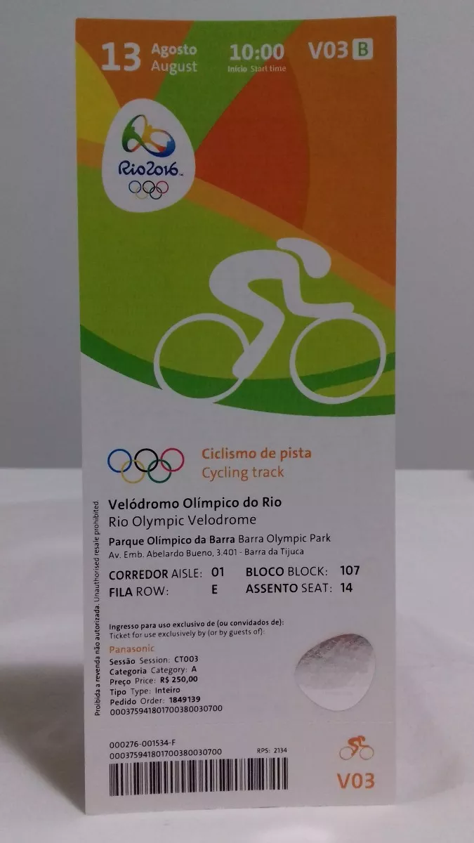 Ingresso Olimpiadas Rio 2016 Modalidade Ciclismo De Pista