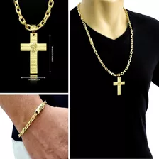 Corrente Masculina Pingente E Pulseira Banhada A Ouro Tk386