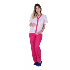 Kit Com 3 Pijama Longo Amamentação - Pós Cirurgia Pós Parto