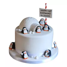 Adorno De Torta Pinguinos X8 Con Iglu Porcelana Fria Cumple