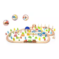 Juego De Madera Para Niños Pista De Tren Color Verde