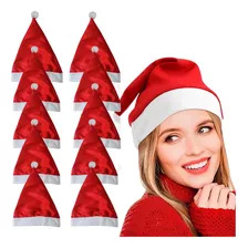 Kit 10 Gorro Touca Do Papai Noel Cetim Liso Natal Enfeite 