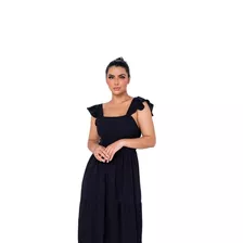 Vestido Longo Feminino Lastex Novo Babado Novo Modelo