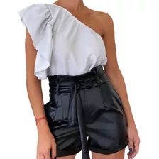 Blusa Top Lurex Volados Un Hombro