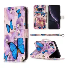 Funda Para iPhone XR, Mariposa/violeta/billetera/soporte