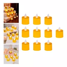 Kit Com 10 Velas Decorativas De Led Amarelas + Bateria Cor Dourada