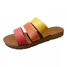 Sandalia De Moda, Multicolor De Tiras, Cómodos