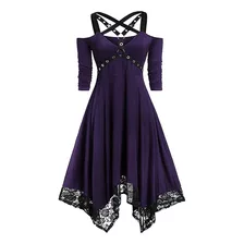 Vestido Gótica Mujer Elegante Moda Punk Dobladillo Irregular