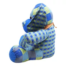 Cachorro Azul De Pano Sentado Laço Pescoço 38cm - Pelúcia