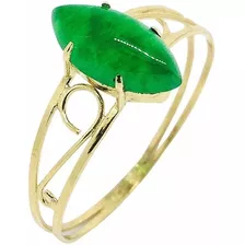 Anel Ouro 18k Com Jade Verde Natural Navete