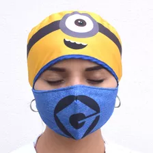 Gorro Quirúrgico Minion Gru Con Cubrebocas Chef Enfermerxs