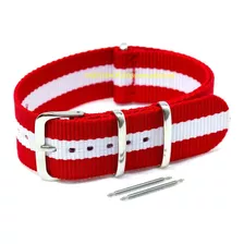 Pulseira Relógio Nato Nylon 22mm Vermelho Branco 3 Anéis