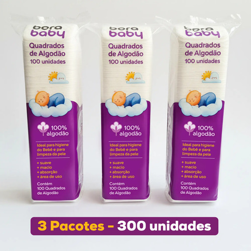 Algodão Quadrado Bebê Limpeza Pele Kit Com 300 Unidades Branco