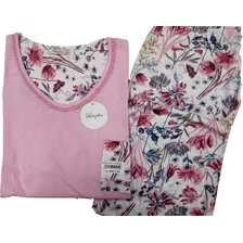 Pijama Invierno Cuello V Con Guipure Elegante Lanzilen