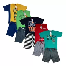 Kit 6 Peças Roupa Juvenil Menino 3 Camisetas + 3 Bermudas