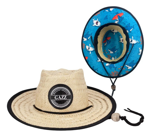 Chapéu De Palha Infantil Bebe Menino Praia Verão 1 A 5 Anos Cor Tubarão Azul Geométrico