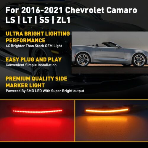 For 16-21 Chevrolet Camaro Amber+red Side Marker Bumper  Oad Foto 3