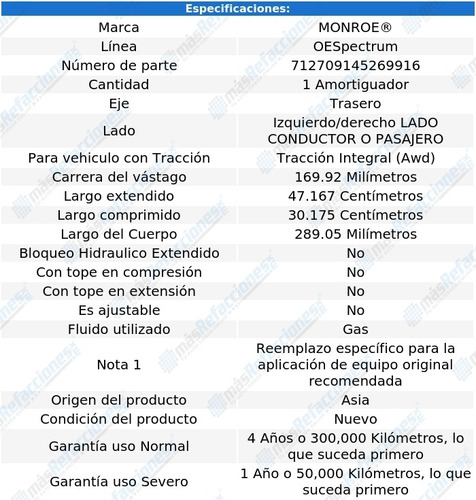 Amortiguador Oespectrum Gas Izq/der Tras Taurus 08-09 Foto 3