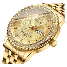Relógio Dourado Feminino De Luxo Com Calendário Promoção 