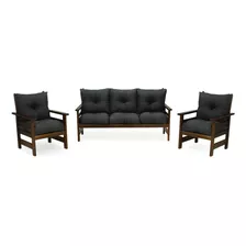 Conjunto Sofá Havaí 3 Lugares + 2 Poltronas Com Almofadas Cor Cinza