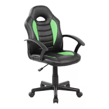 Cadeira Gamer Infantil Pelegrin Pel-9353 Preto E Verde Com Estofado De Couro P.u.