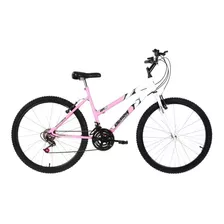 Bicicleta De Passeio Ultra Bikes Bike Aro 24 Bicolor 18 Marchas Freios V-brakes Cor Rosa-bebê/branco