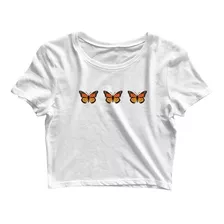 Cropped Butterfly Borboletas Jardim Flores Delicado Feminino