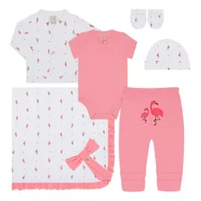 Saída Maternidade Bebê 6 Peças Flamingo Rosa Pingo Lelê